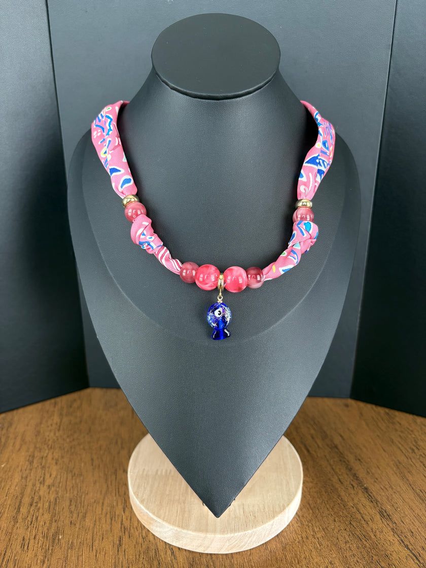 Lucky Fish Scarf Necklace - Raspberry Sorbet
