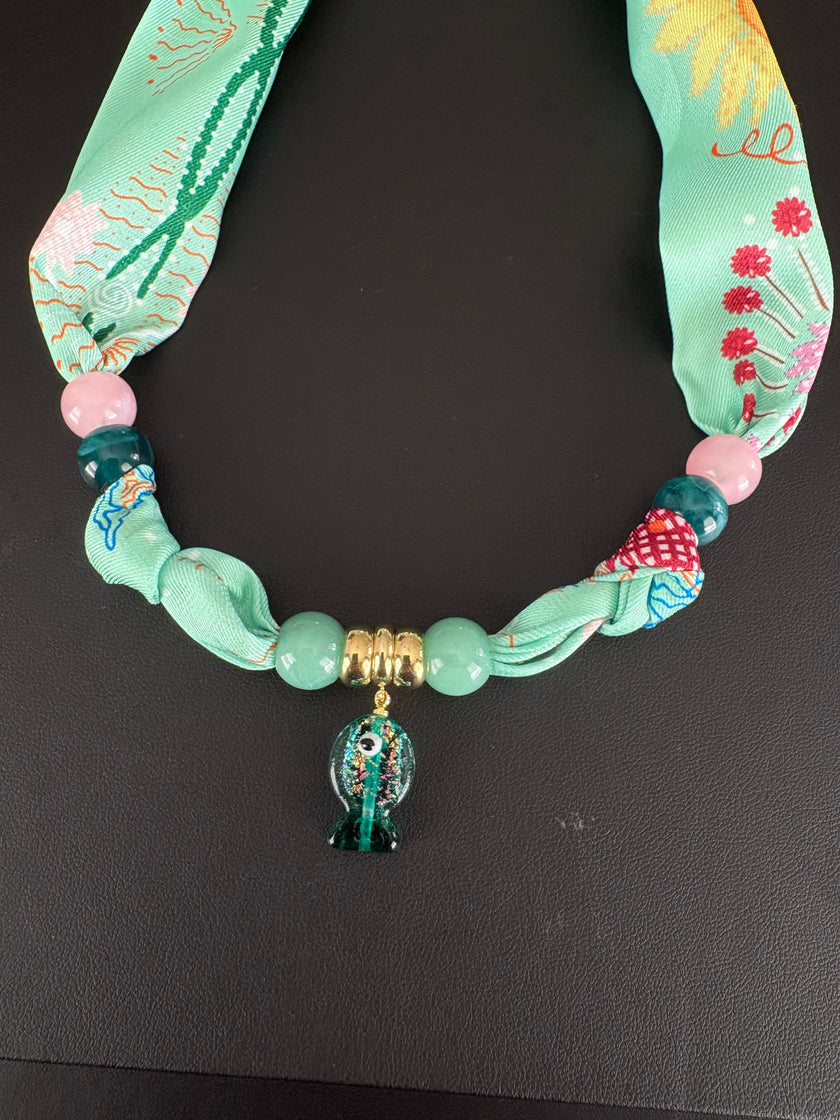 Lucky Fish Scarf Necklace- Mint Julip