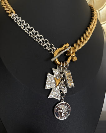 Mixed Metal Charm Lock Necklace