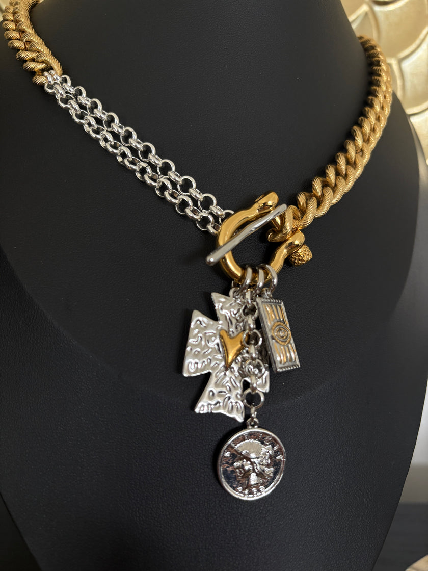 Mixed Metal Charm Lock Necklace
